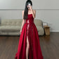 Robe de soirée longue en satin bordeaux brillant, élégante et longue, longueur au sol, robe de bal, robe de soirée nv4188