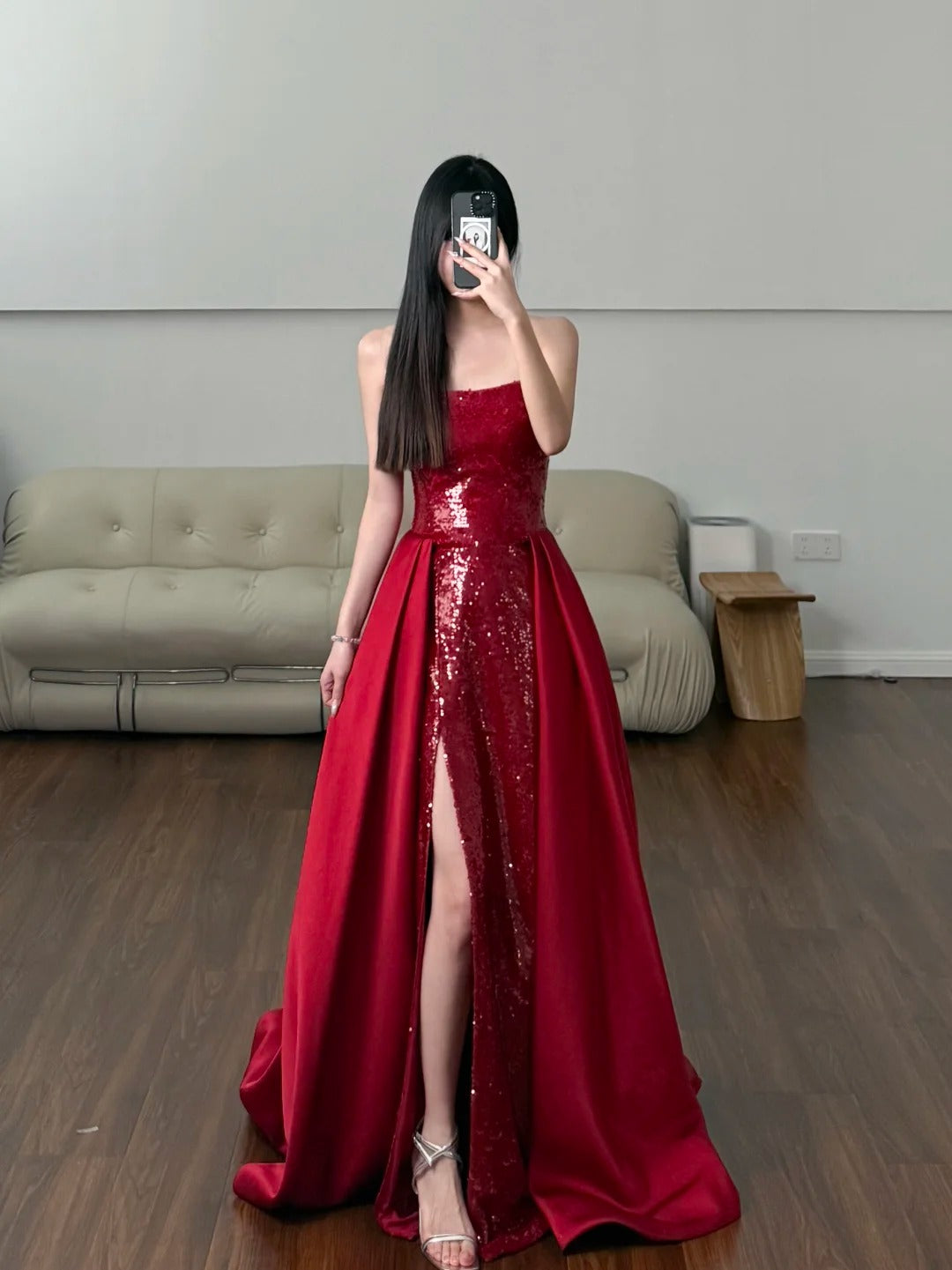 Robe de soirée longue en satin bordeaux brillant, élégante et longue, longueur au sol, robe de bal, robe de soirée nv4188