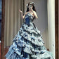NiceVestidos - Robe de bal longue en tulle multicouches, bleu vintage, exquise, perlée, princesse, 16e anniversaire, conte de fées, fille de la mer, NV5666