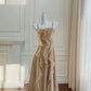 Robe de soirée élégante en mousseline de soie, longue, marron clair, à bretelles spaghetti, robe de bal, robe de soirée, robe de soirée, nv4142