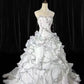 White Halter Strapless Beaded Embroidery Voluminous Ball Gown with Multi-layer Ruffled Trim NV6869