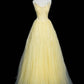 Yellow Beaded Fashion Strapless Long Tulle Ball Gown Evening Gown Party Dress nv4357