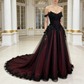 Schwarzes, burgunderrotes, trägerloses Spitzenkleid – schulterfreies Ballkleid/Abendkleid/Ballkleid/Maxikleid für den roten Teppich NV6803