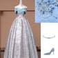 Blaues Blumenmuster, elegantes, langes Satin-Ballkleid, Abendkleid, Partykleid, NV4743