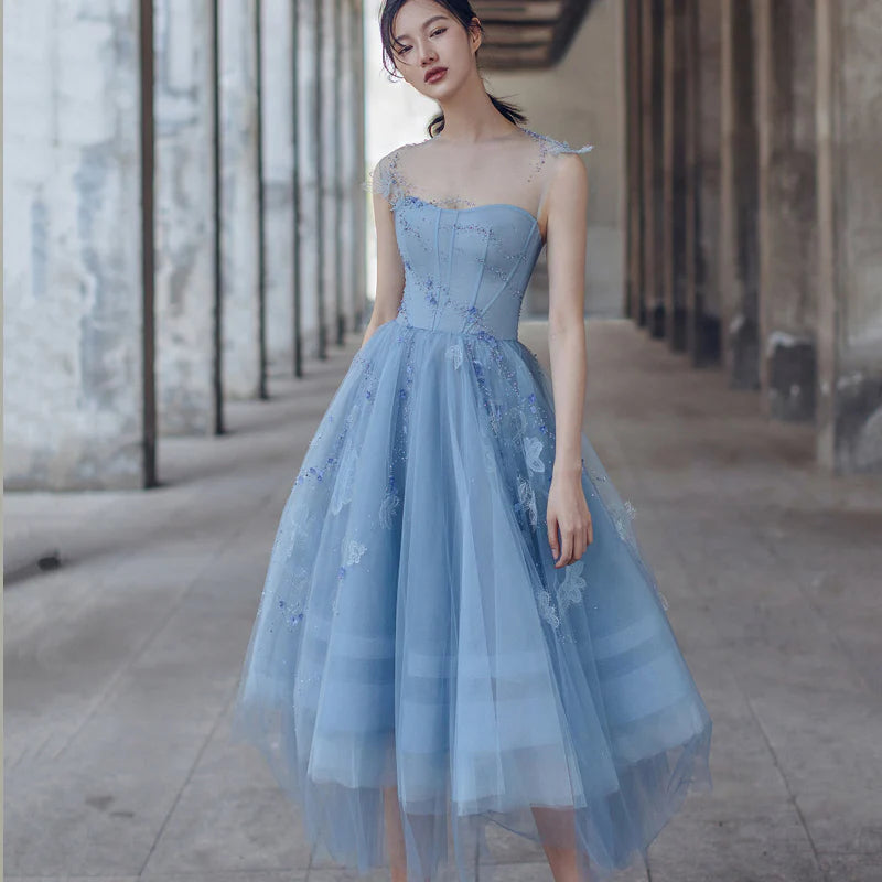 Robe de soirée courte en tulle bleu mignon robe de bal robe de soirée nv2064