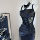 Robe de soirée longue en satin noir, élégante et délicate, en dentelle, style vintage, pour fête d'anniversaire, bal, nv4047