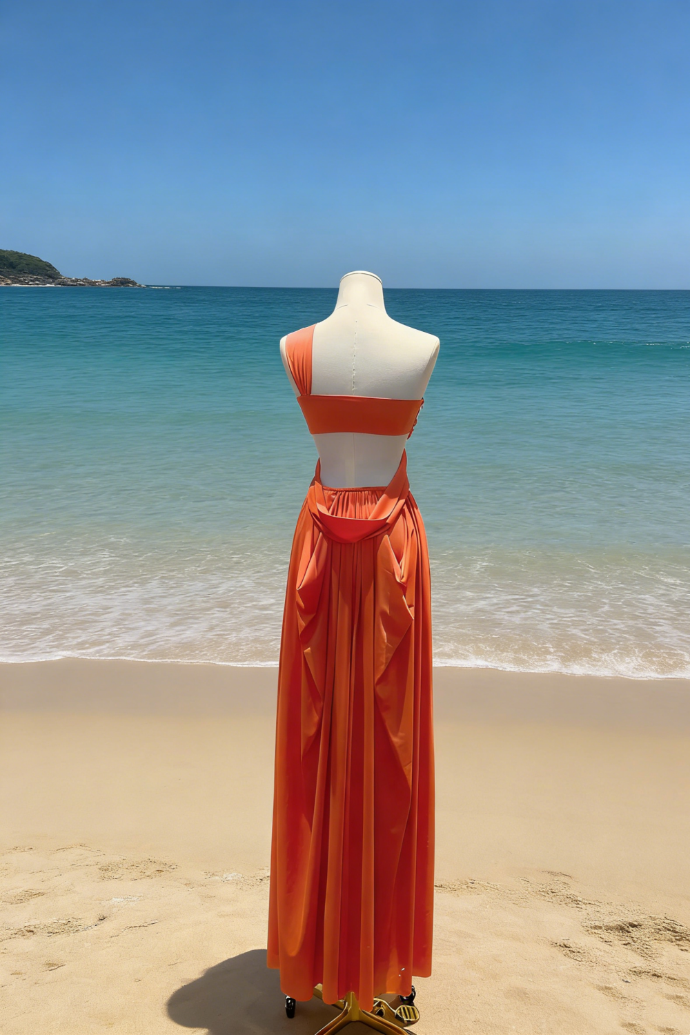 Vibrant Orange Matte One-Shoulder Twist Knot Backless Gown - Luxury Sash Draped Maxi Dress NV6783