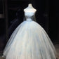 Dreamy Sky Blue Ombre Strapless Beaded Ball Gown with Tulle Shawl, Fairy Style  Prom Dress NV6868