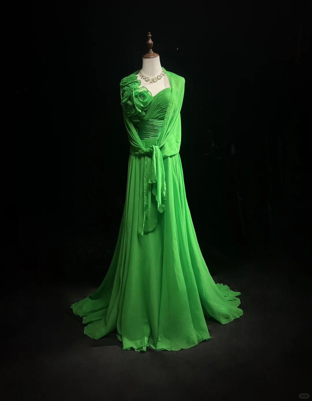 Green floral long chiffon ball gown evening dress party dress nv4396