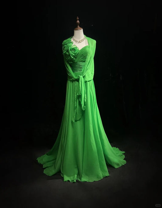 Green floral long chiffon ball gown evening dress party dress nv4396