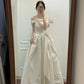 Elfenbeinweißes, schlichtes, elegantes, langes Satin-Ballkleid, Abendkleid, Brautkleid, NV4155