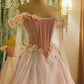 Pink Gorgeous Exquisite Floral Long Elegant Fairy Off-shoulder Tulle Ball Gown Evening Dress nv3308