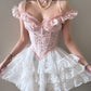 Robe de soirée courte en dentelle rose à la mode, tenue de fête d'anniversaire, nv4887