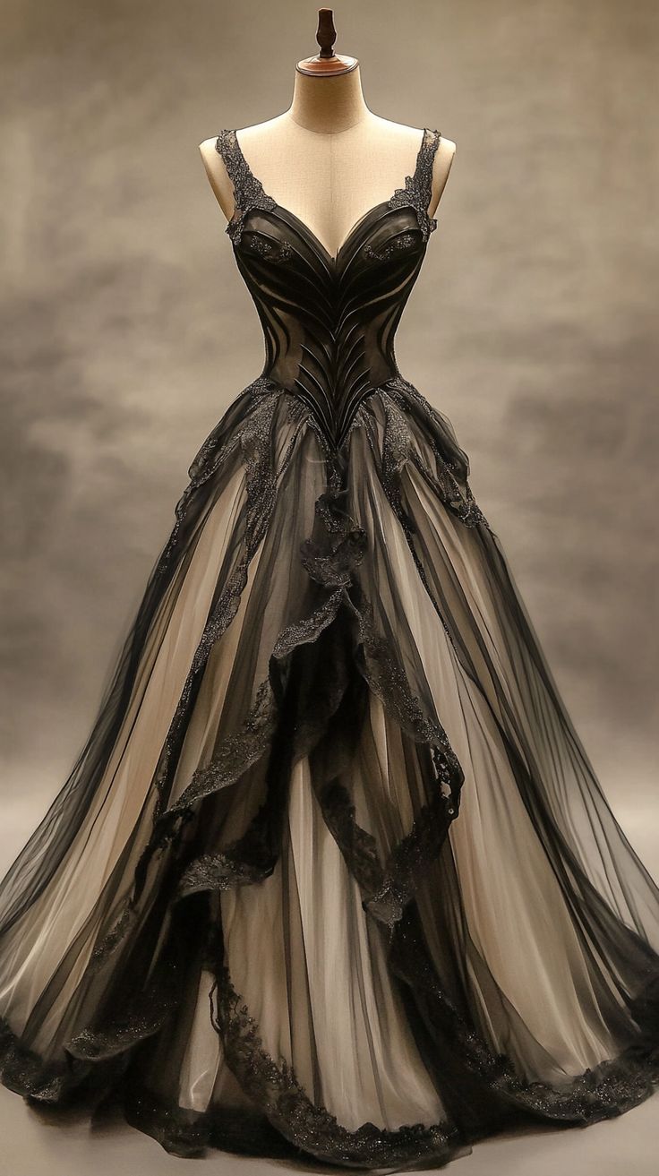 NiceVestidos-Schwarz-Nude Farbverlauf Tüll Spaghetti-Träger Spitze-Verzierung Bodenlanges Abendkleid im Court-Stil NV6210