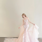 Light Pink Strapless Mermaid Prom Gown Beaded Sequin 3D Petal Tulle Cape  NV7179