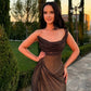 Brown Shiny Sequin Maxi Dress Long Ball Gown Evening Dress nv2668