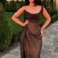 Brown Shiny Sequin Maxi Dress Long Ball Gown Evening Dress nv2668