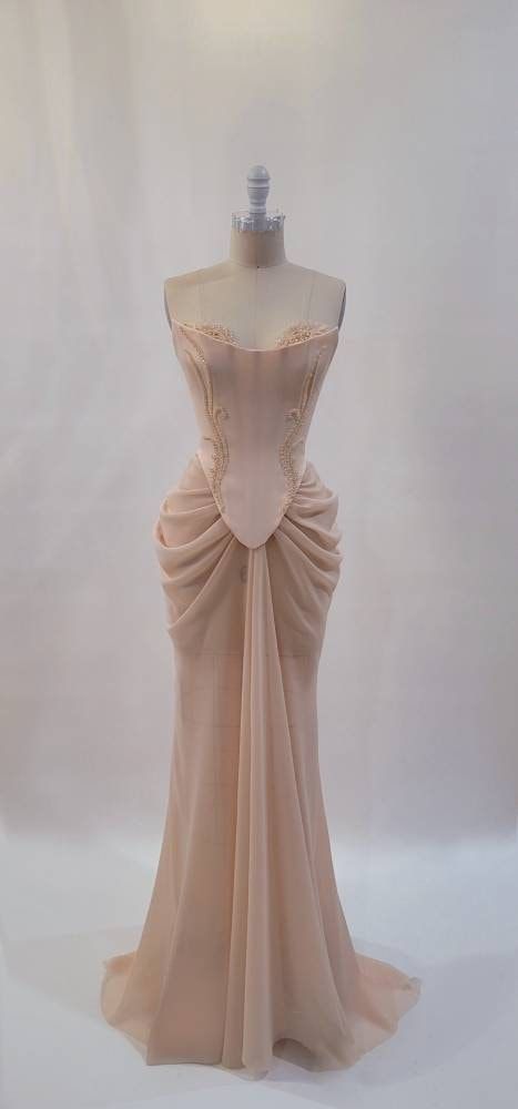Trägerloses A-Linien-Ballkleid im Meerjungfrauen-Stil in Rosa, Abend- und Ballkleid nv1743