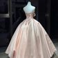 Light Pink Strapless Princess Evening Gown Lace Beading 3D Fold Bodice Glossy Satin Ball Skirt Long Prom Dress  NV7019