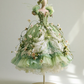 Mint Green Puff Sleeve 3D Floral Vine Fairy Ball Gown with Wings  NV7469
