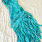 Blaues, schulterfreies, langes, gerüschtes Ballkleid mit Blumenmuster, Abendkleid, Heimkehrkleid, Chiffon, Partykleid, Geburtstagskleid, NV4607
