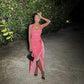 Pink Fashion Suspender Exquisite Beaded Long Ruffle Chiffon Ball Gown Evening Dress Party Dress nv3332