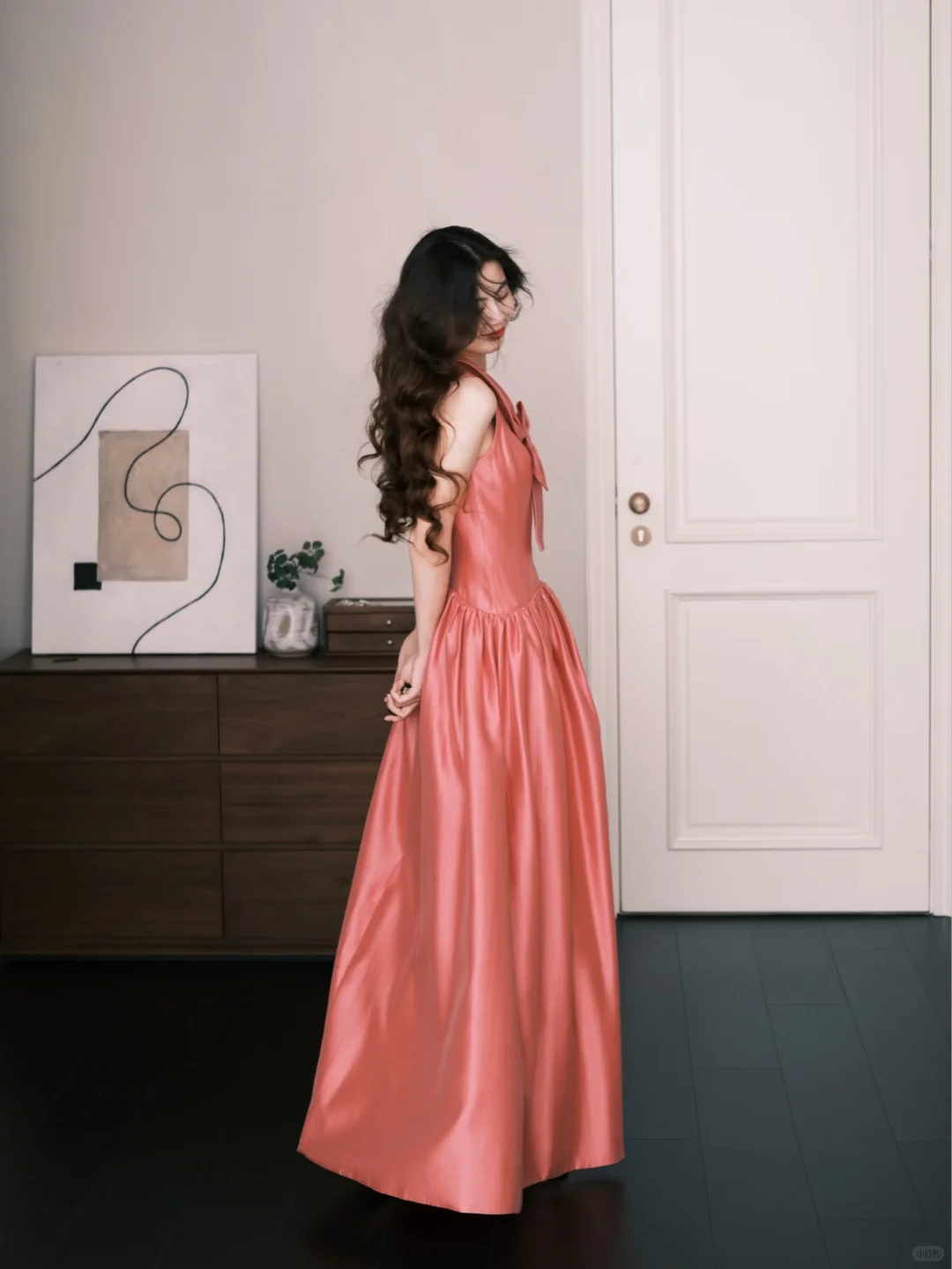 Dusty Pink Halter Satin Bow Long Evening Dress  NV7274