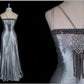 Robe de soirée élégante et raffinée en satin, longue, avec perles et pierres précieuses, longueur au sol, robe de bal, robe d'anniversaire, robe de bal, nv3949
