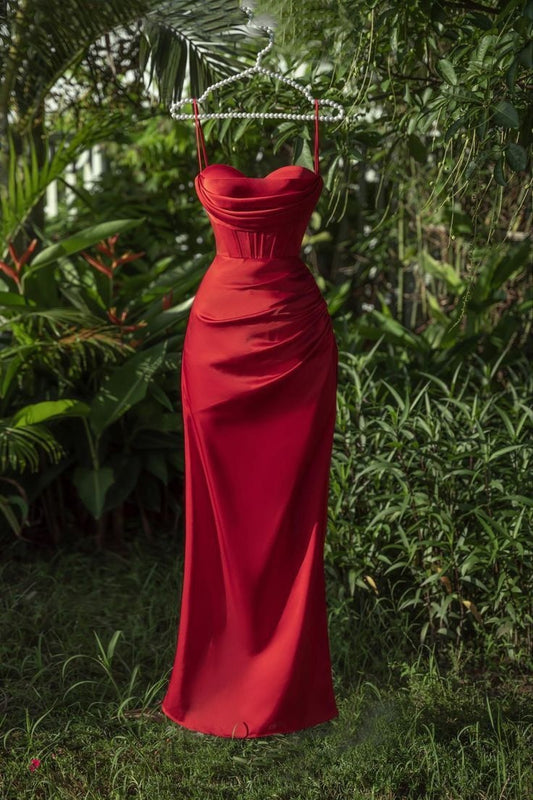 Red spaghetti straps stylish simple long ball gown evening dress holiday party dress nv3102