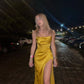 Yellow stylish charming spaghetti straps long slit ball gown evening dress party dress nv2487