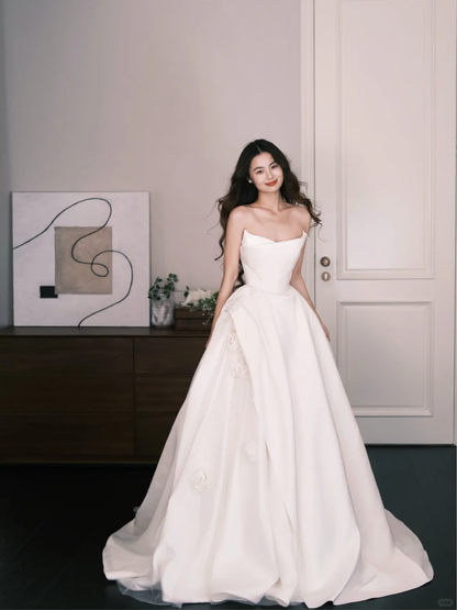 Sweetheart Satin A Line Wedding Gown with 3D Flowers  NV7303