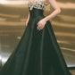 Luxuriöses, perlenbesetztes Abendkleid im Palaststil mit Spaghettiträgern | Schwarzes Satin-Maxikleid mit Schleppe für Galas, Preisverleihungen und exklusive gesellschaftliche Anlässe NV6270