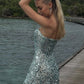 Robe de cocktail courte verte à paillettes scintillantes nv4758