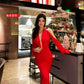 Red long sleeve fashion off-shoulder elegant sexy long mermaid slim ball gown evening dress prom dress nv3231