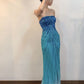 Blue tube top gradient shiny beaded gorgeous elegant long ball gown evening dress nv2760