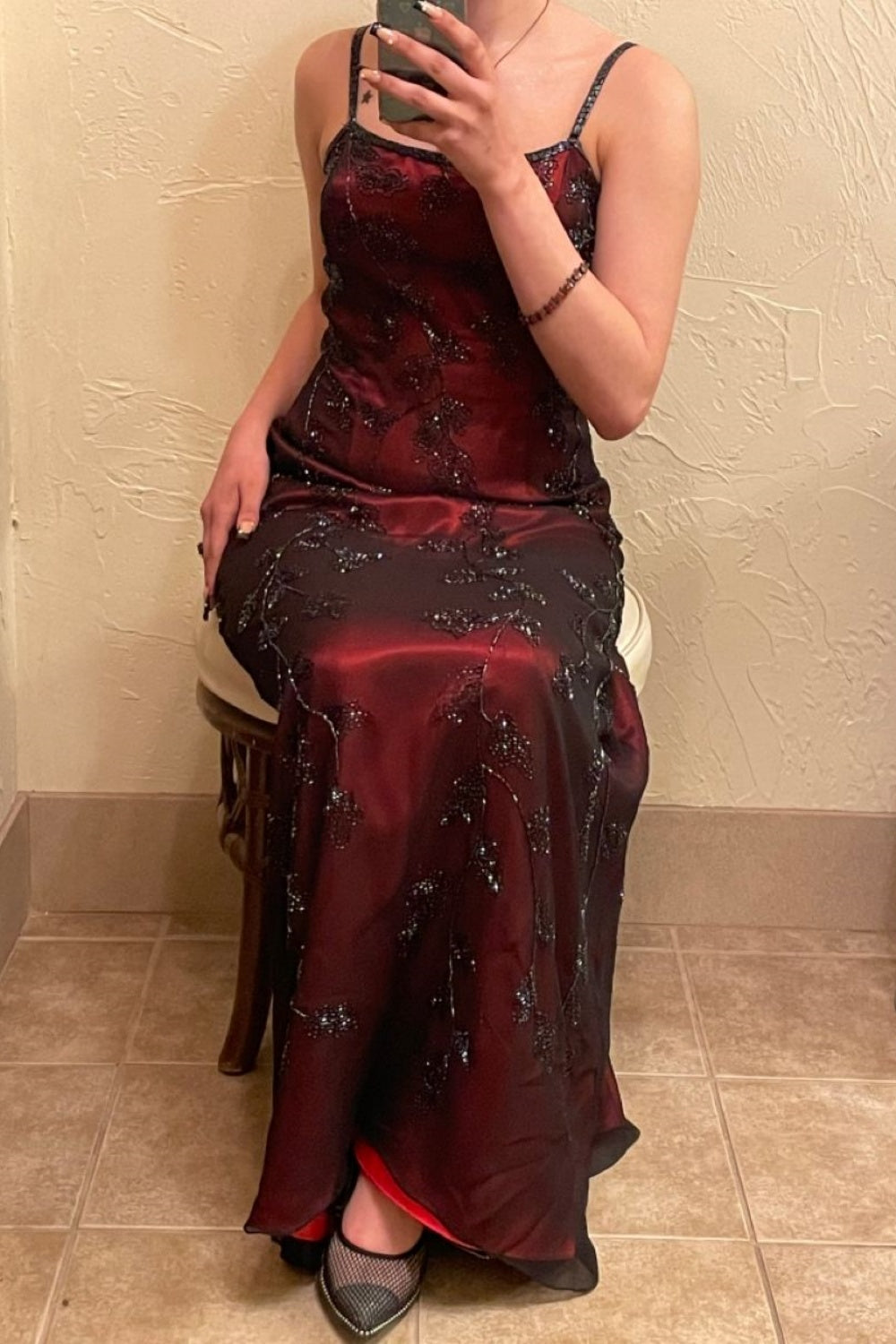NiceVestidos – Elegantes, bodenlanges Kleid im Vintage-Stil mit violettem Tüll und Perlenstickerei, Spaghettiträger, NV5797