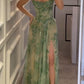 NiceVestidos - Robe de bal élégante à paillettes scintillantes et florales, verte, avec lien au dos, robe d'invitée de mariage tendance, NV5848
