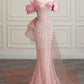 Pink White Shiny Sequins Long Mermaid Fishtail Elegant Tulle Ball Gown Evening Dress Party Dress nv3250