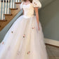 NiceVestidos--(Voile inclus)Robe de mariée simple longue en tulle à fleurs blanches et roses NV5828