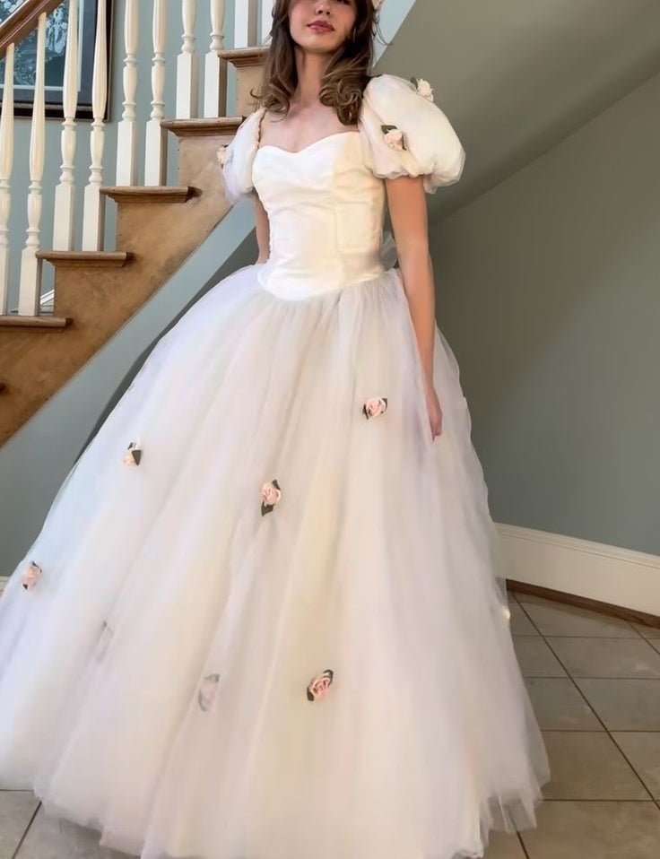 NiceVestidos--(Voile inclus)Robe de mariée simple longue en tulle à fleurs blanches et roses NV5828