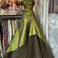 Robe de soirée sirène en satin vert olive, élégante et brillante, style vintage, en dentelle perlée, épaules dénudées, longue, en tulle, à paillettes, nv3820