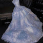 Blue Shiny Elegant A-line Long Sequined Ball Gown Evening Dress Party Dress nv3482