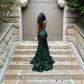 Green V-neck shiny fashion long sequins elegant mermaid slim fit formal floor-length prom dress evening gown party dress nv3474