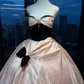 Strapless Black Pink Contrast Ball Gown Velvet Bodice Shiny Satin Skirt Bow Prom Dress  NV7042