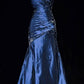 Navy Blue Gorgeous Vintage Exquisite Beading Long Sleeveless Mermaid Satin Long Ball Gown Evening Dress nv3572