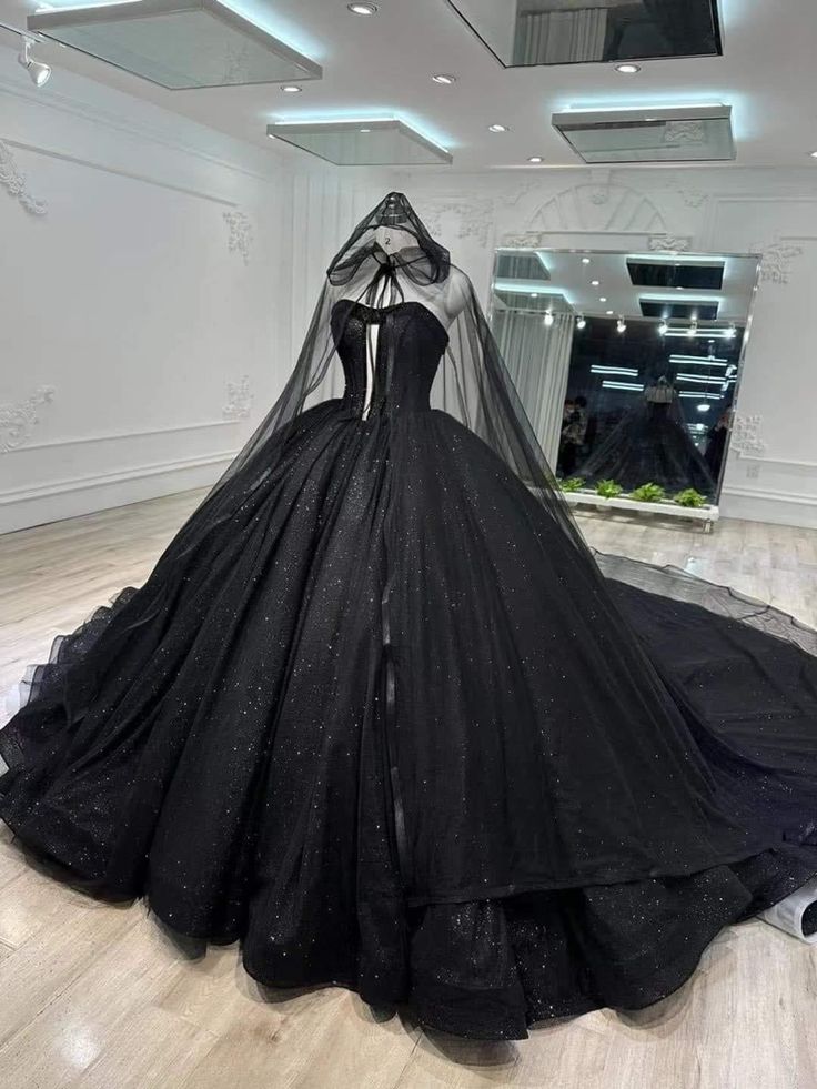 Black shiny elegant sweetheart neckline long tulle ball gown evening dress nv3113