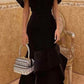 Black stylish unique velvet long ball gown evening dress nv3195