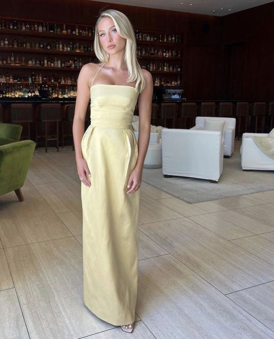 Robe moulante jaune à épaules dénudées et sans bretelles, robe de bal, robe de soirée nv1977