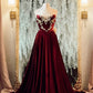 Burgunderrotes Vintage-Samt-Langballkleid, Abendkleid, Partykleid, nv4848