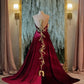 Burgunderrotes Vintage-Samt-Langballkleid, Abendkleid, Partykleid, nv4848